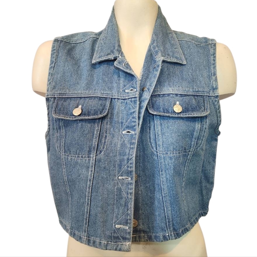 Vintage Carolina Blues Denim Sleeveless Vest Size Medium